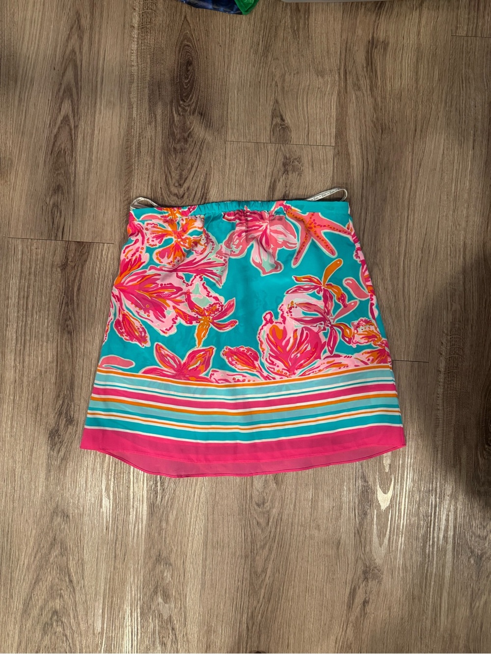 Lilly Pulitzer XS Tropical Floral Border Print A-Line Skirt Pink Turquoise - Picture 8 of 8